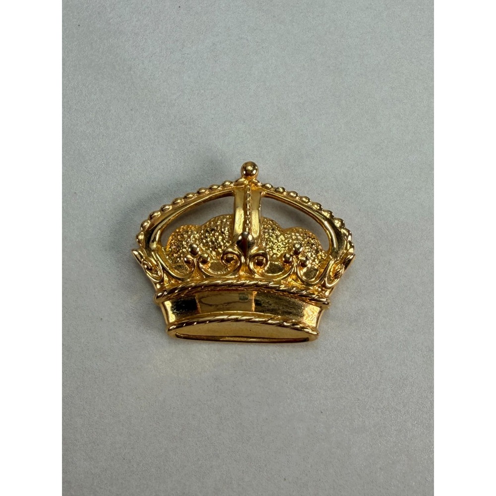 Vintage Napier Crown Brooch Gold Tone Royal Figural Pin Signed Statement Jewelry